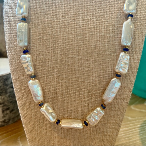 Nakamol Elegant Fresh Water Pearl and Blue Beaded Necklace 19” - Picture 2 of 4